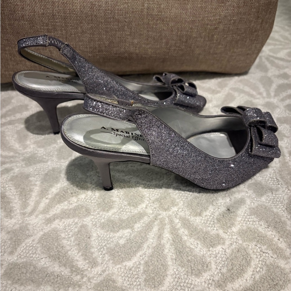 A. Marinelli Women's Glitter Bow Slingback Heels - Silver - Picture 3 of 5